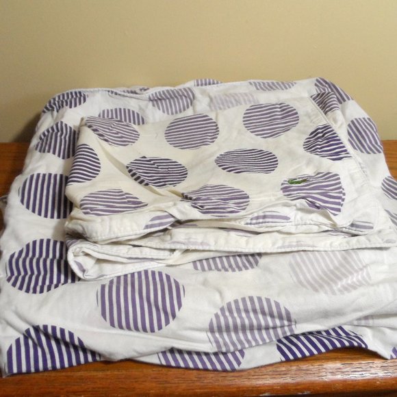 LACOSTE Twin Duvet Sham Set Purple White stripe circle design Modern Bedroom - Picture 1 of 3